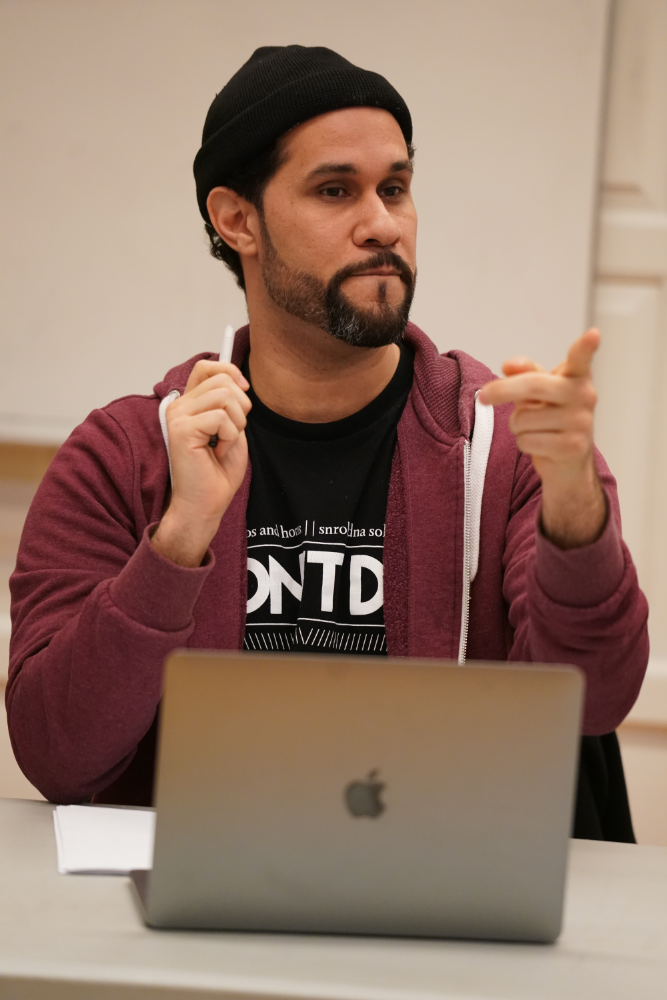 Associate Chair of Playwriting Anne Erbe, readings with actors workshop, David Geffen School of Drama at Yale 2019. Photo by Joan Marcus.