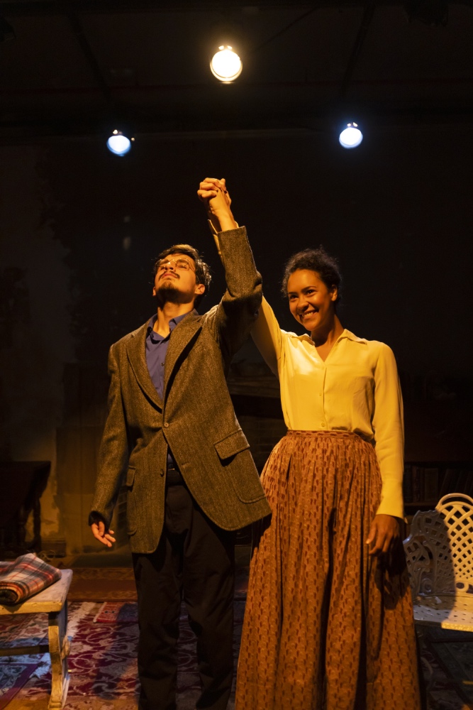 Sufiyan Farmer (’24) and Amelia Windom (’24) in The Cherry Orchard by Anton Chekhov, translation by Paul Schmidt, directed by Joan MacIntosh. Photo by T. Charles Erickson.